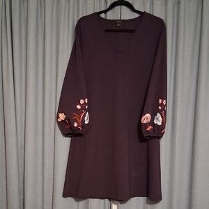 Ann Taylor Purple Dress with Floral Embroidery